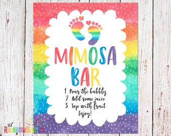 PRINTABLE Mimosa Bar Sign, Rainbow Baby Shower Sign, Baby Shower Decoration, Mimosa Bar Printable Sign, Baby Shower Party, INSTANT DOWNLOAD