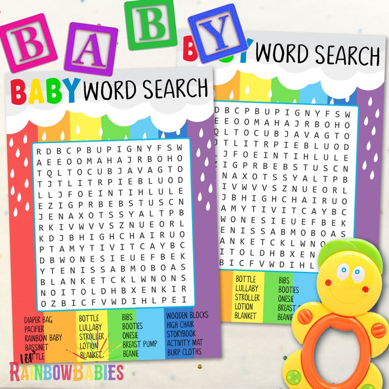baby shower word search rainbow baby shower game printable etsy