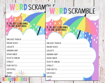 Baby Shower Word Scramble, Rainbow Baby Shower Game, Printable Baby Shower Games, Printable Word Scramble, Rainbow Baby Word Scramble Game