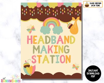 PRINTABLE Headband Making Station Sign, Baby Shower Party Signs, Baby Shower Games, Game Station, Rainbow Baby Shower Sign, INSTANT DOWNLOAD