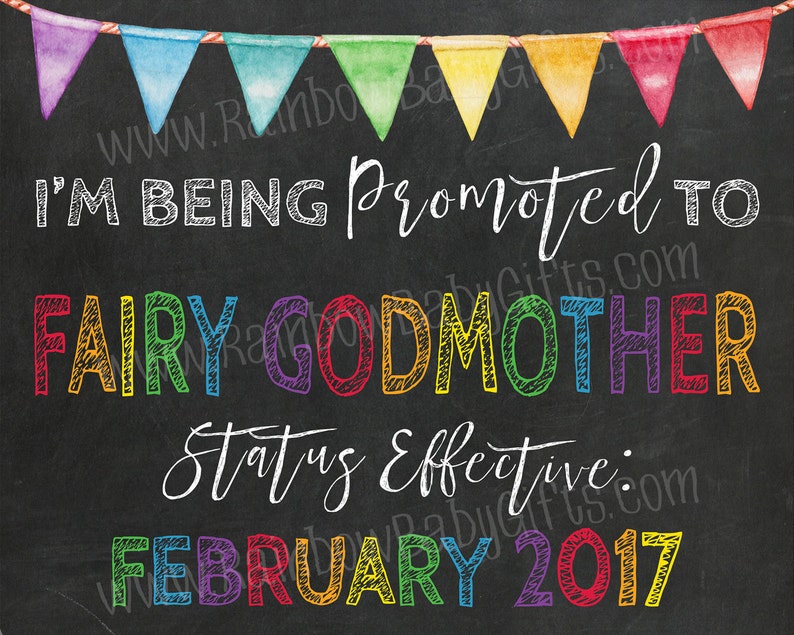 PRINTABLE Rainbow Pregnancy Announcement Pregnancy Reveal Sign I/'m Being Promoted To Fairy Godmother Pregnancy Announcement Sign