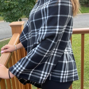 Fleece cozy plaid poncho