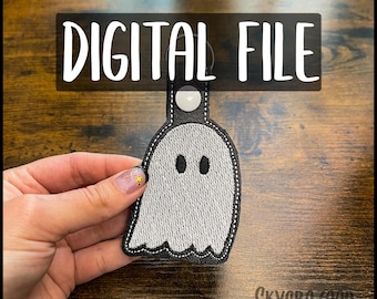 Snap Tab Embroidery Design, Embroidery File, Embroidery File Key fob, Embroidery Keychain, Embroidered Key fob, Ghost keychain, Cute Ghost