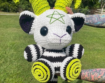 Custom Jumbo Baphomet, Giant Crochet Baphomet, Beetle Juice Inspired Amigurumi, Jumbo Crochet, Creepy Cute, Handmade Doll, MADE TO ORDER