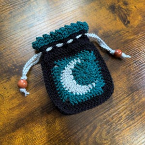 Drawstring Pouch, Crystal Pouch, Dice Pouch, Drawstring Bag, Crocheted Pouch, Fabric Lined, Moon Pouch