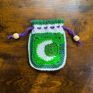 Drawstring Pouch, Crystal Pouch, Dice Pouch, Drawstring Bag, Crocheted Pouch, Fabric Lined