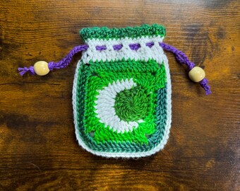 Drawstring Pouch, Crystal Pouch, Dice Pouch, Drawstring Bag, Crocheted Pouch, Fabric Lined