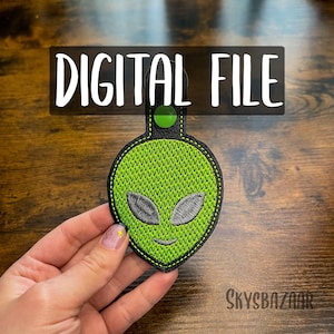 Snap Tab Embroidery Design, Embroidery File, Embroidery File Key fob, Embroidery Keychain, Embroidered Key fob, Alien Keychain, Space Keyfob