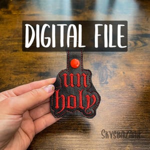 Snap Tab Embroidery Design, Embroidery File, Embroidery File Key fob, Embroidery Keychain, Embroidered Key fob, Unholy Keychain, Unholy