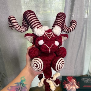 Crochet Baphomet, Baphomet Plush, Red Velvet Baphomet Crochet, Crochet Doll, Halloween Gift, Baphomet Crochet, Dessert Plush Goat