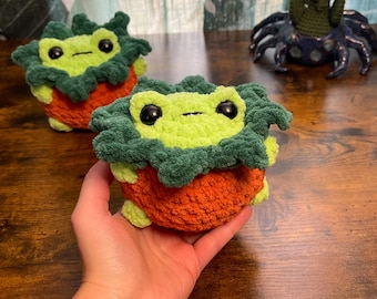 Light Green Frog Plush, Chonky Frog, Frog Plushie, Pumpkin Frog, Pumpkin Frog Plush, Pumpkin Plush, Crochet Frog, Halloween Plushie