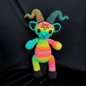 Crochet Baphomet, Valentine’s Gift, Rainbow Crochet Baphomet, Large Amigurumi, Black Phillip, Crochet Goat, Creepy Cute, Handmade Doll