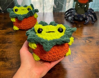 Neon Frog Plush, Chonky Frog, Frog Plushie, Pumpkin Frog, Pumpkin Frog Plush, Pumpkin Plush, Crochet Frog, Halloween Plushie