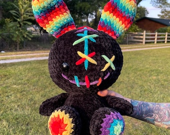 Jumbo Voodoo Bunny Plushie, Jumbo Crochet Doll, Bunny Crochet Plushies, Custom Doll, Halloween Plush, Made to order Doll, Cute Halloween