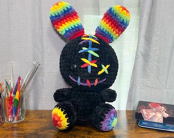 Jumbo Voodoo Bunny Plushie, Jumbo Crochet Doll, Bunny Crochet Plushies, Halloween Plush, Ready to Ship, Cute Halloween