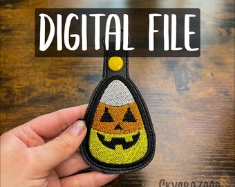 Motif de broderie à languette pression, fichier de broderie, fichier de broderie porte-clés, porte-clés de broderie, porte-clés brodé, fichier Halloween, bonbons au maïs
