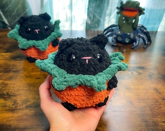 Kitty Plush, Chonky Cat Plush, Kitty Plushie, Pumpkin Cat, Pumpkin Black Kitty Plush, Pumpkin Plush, Crochet Black Cat, Halloween Plushie