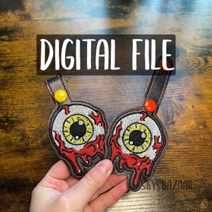 Snap Tab Embroidery Design, Embroidery File, Embroidery File Key fob, Embroidery Keychain, Embroidered Key fob, Gore Eyeball, Spooky Key Fob
