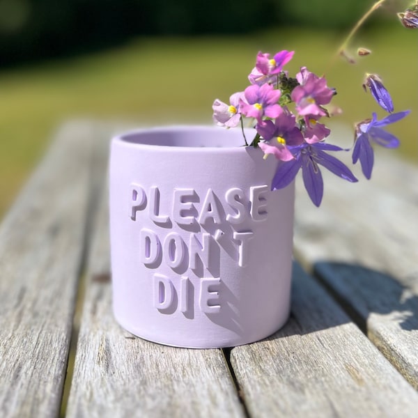 PLEASE DONT DIE Blumentopf für Kakteen oder Sukkulenten  pastellfarbenes Raysin, Blumengeschenk für Hobbygärtner, Geburtstagsgeschenk