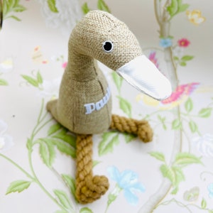 Dog toy plush toy duck personalized with the name of your favorite / squeaker / fetch / goose / beige / white / print