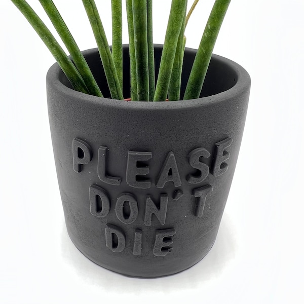 PLEASE DON'T DIE Blumenübertopf für Kakteen oder Sukkulenten  pastellfarbenes Raysin, Blumengeschenk für Hobbygärtner, Geburtstagsgeschenk