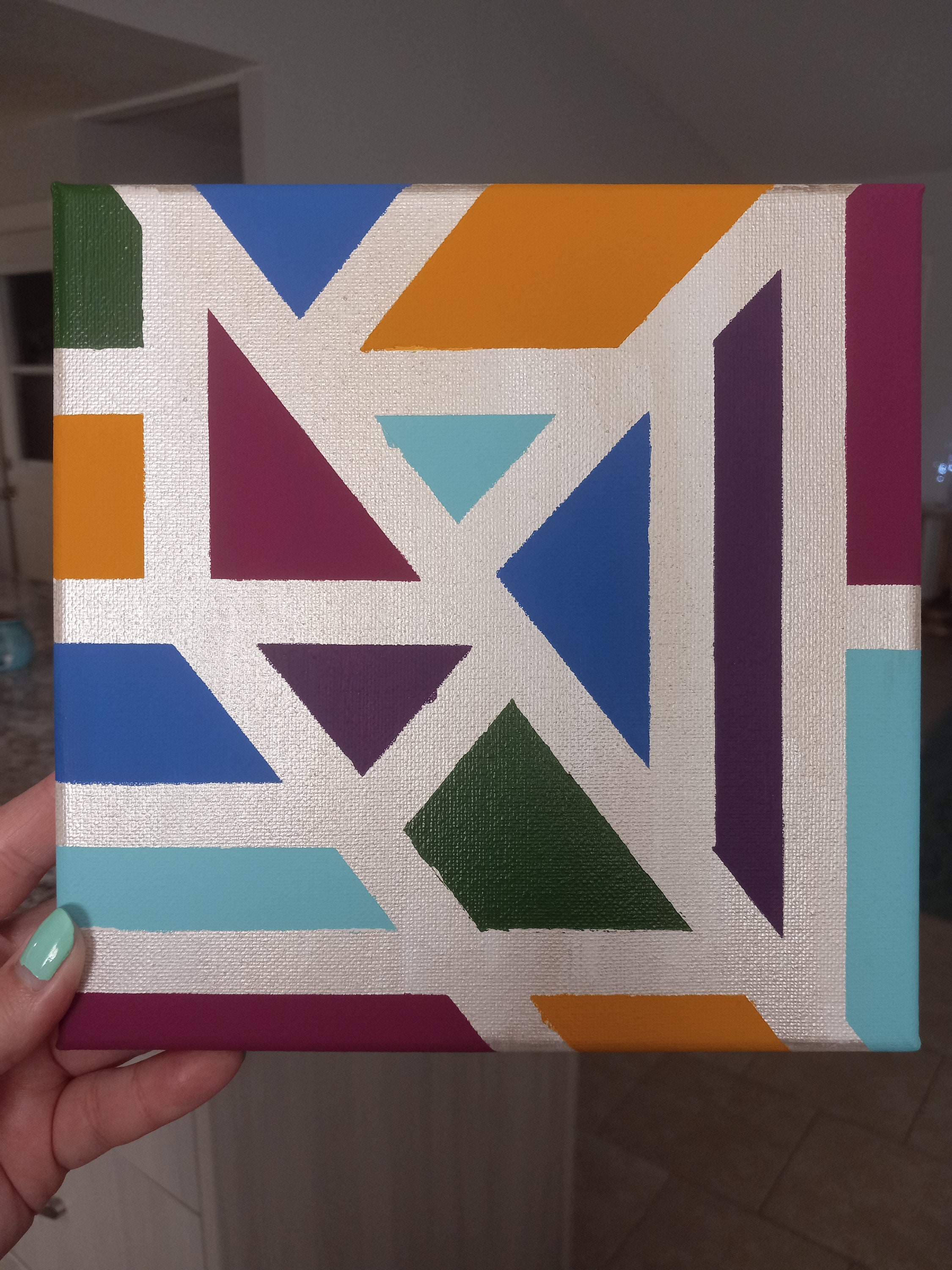 8x8 Acrylic Painting, Geometric Abstract Painting, Jewel