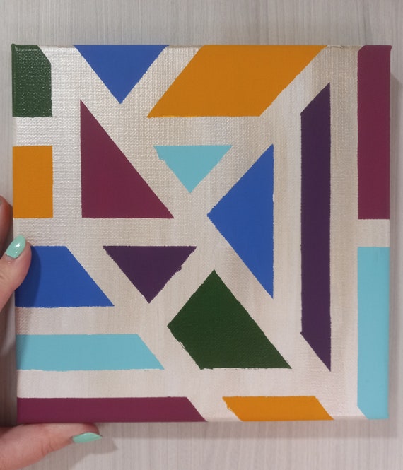 8x8 Acrylic Painting, Geometric Abstract Painting, Jewel Tone Wall Art, 8x8  Canvas Art, Original Abstract Painting, Stained Glass Painting -  Israel
