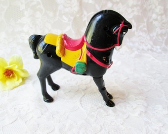 Small Horse Wind Up Toy Miniature 5" Jumping Bouncing Horse Disney Black Horse with Saddle Moving Jumping Black Horse Stocking Stuffer