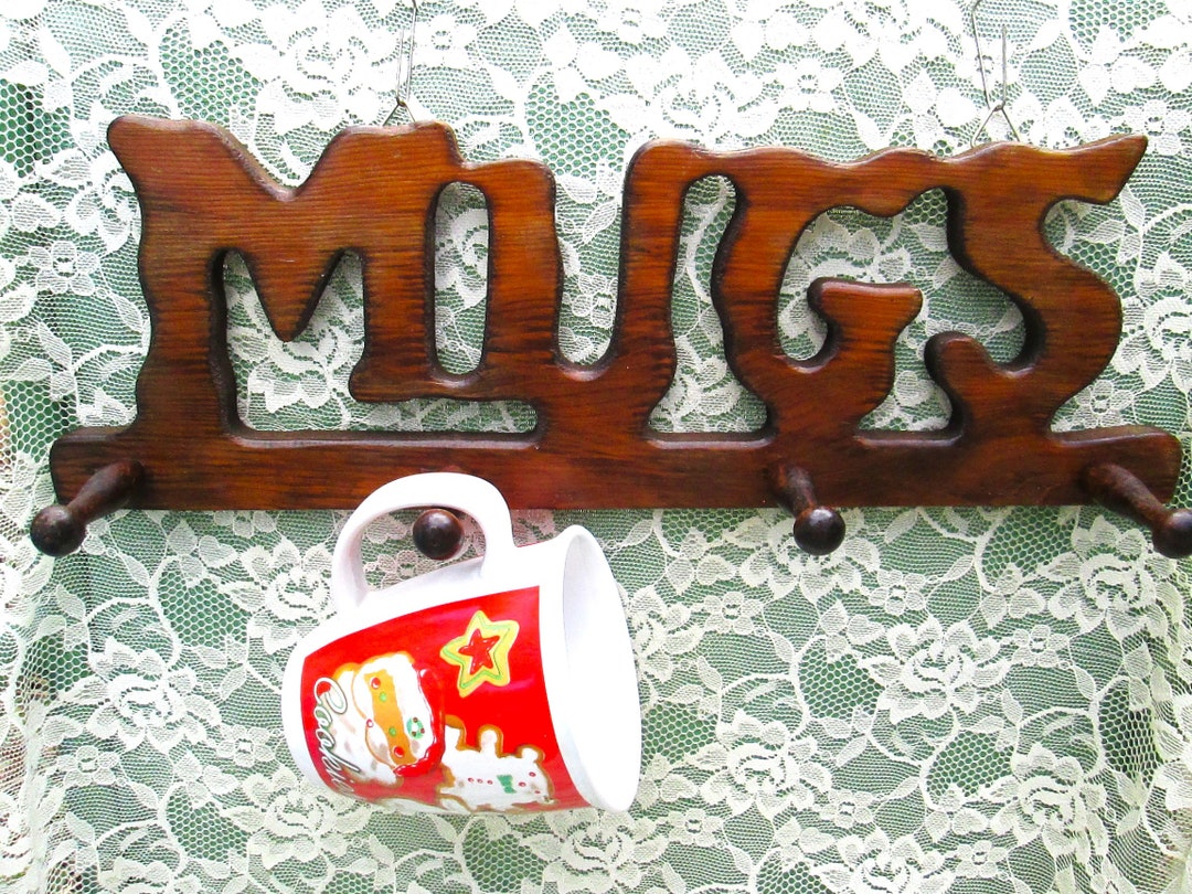 Wood Mug Cup Rack Wall Hanging MUGS Kitchen Wall Rack 4 Peg Cup Wall Rack Etsy