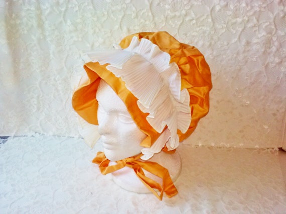 Orange Prairie Sunbonnet Vintage Adult Handmade B… - image 1