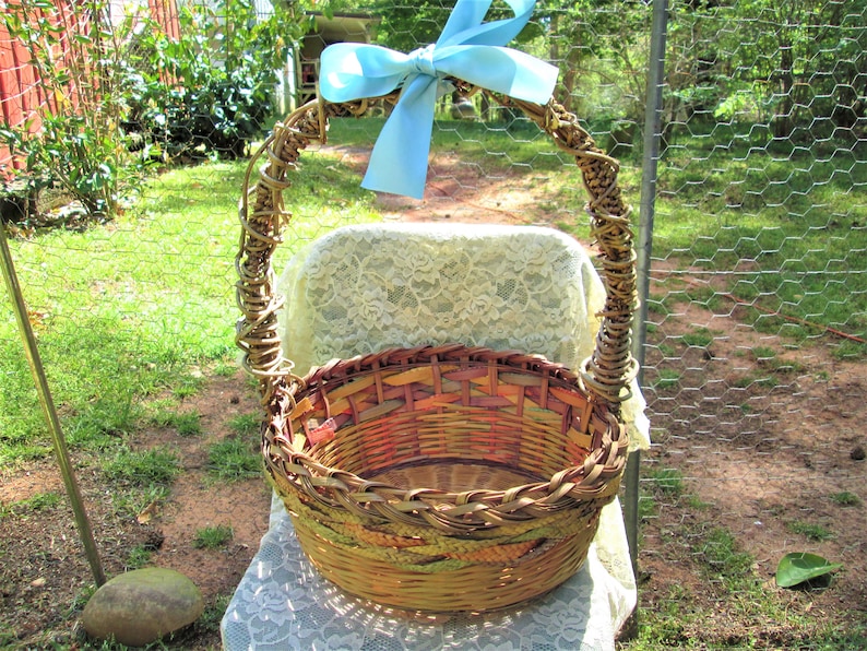 Extra Large Easter Basket Woven Wicker W Handle Rainbow Etsy