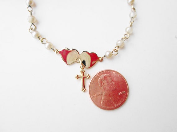Double Hearts Cross Charm & Pearls Bracelet Sweet… - image 10