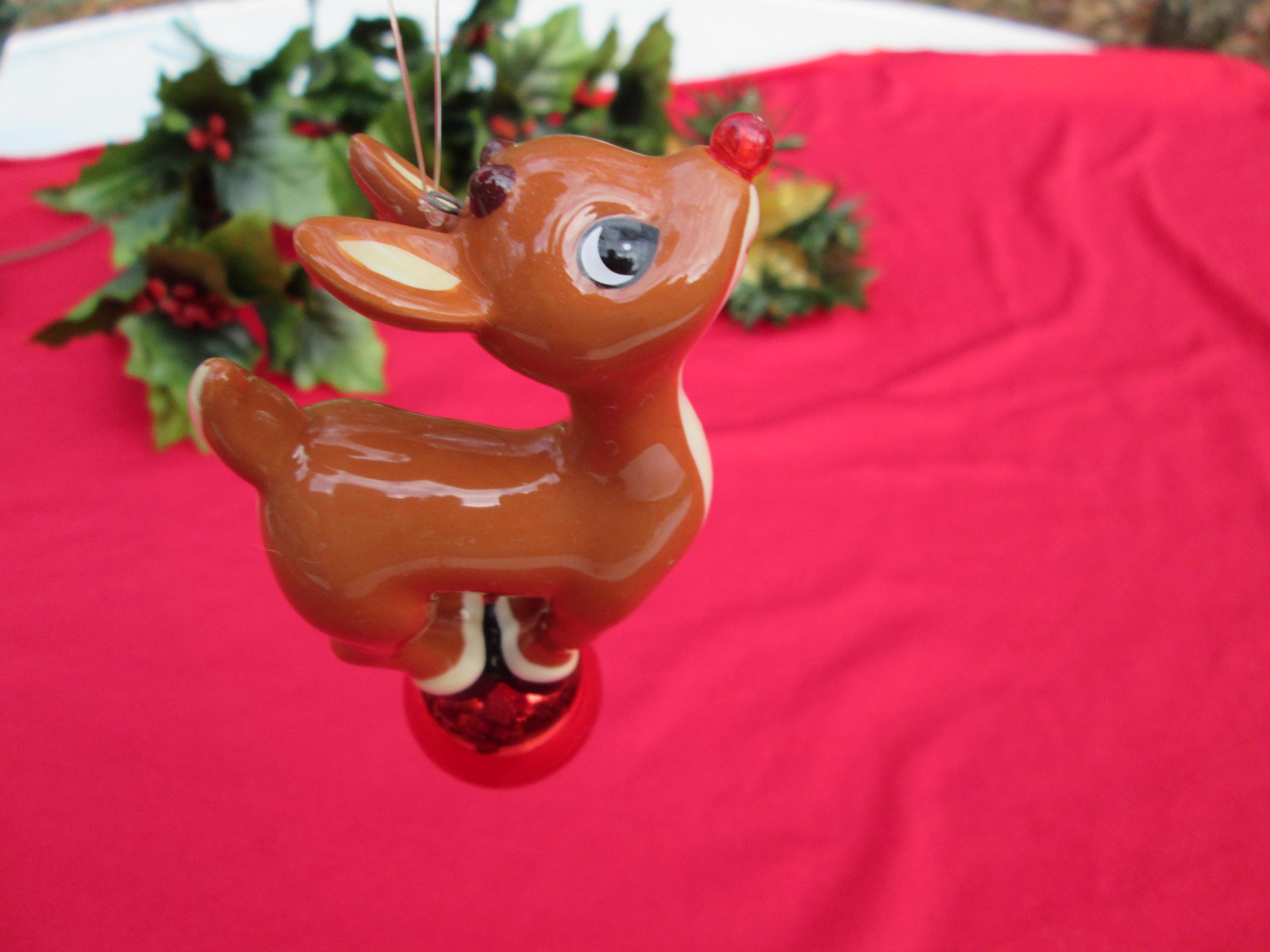Vintage Rudolph the Red Nosed Reindeer Figure Christmas Tree Ornament ...