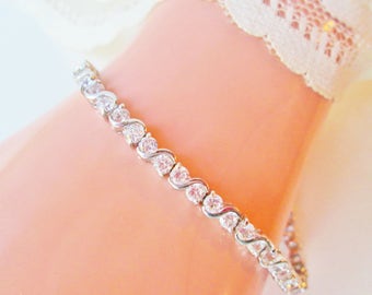 CZ Diamond Tennis Bracelet Vintage Cubic Zirconia Diamond Rhinestone Roman Style Bracelet Like New 7-1/2 inch Stocking Stuffer Her