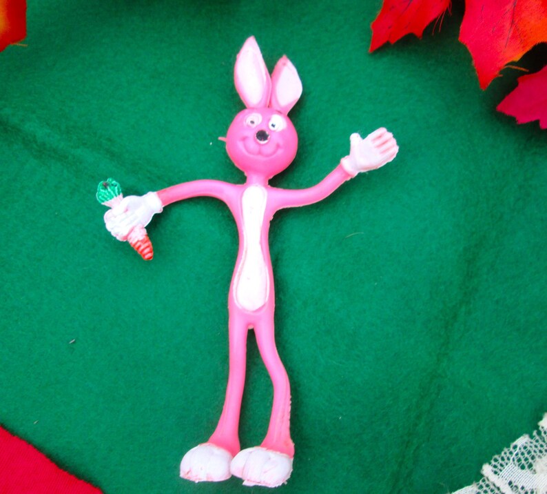 Vintage Pink Easter Bunny Bendy Rabbit With Carrot Toy Doll Posable ...