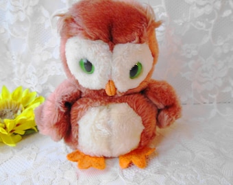Plush Brown Owl Dakin Furry Stuffed Animal Horned Owl Doll Crushed Nutshell Stuffing Korea Vintage Barn Owl Easter Basket Stuffer Toy