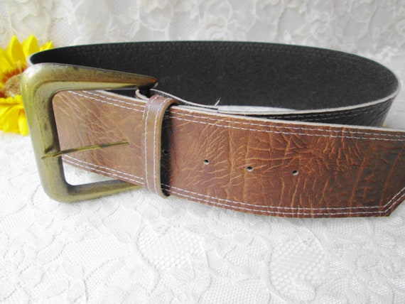 Brown Leather Wide Women's Belt Big Brass Buckle … - image 2