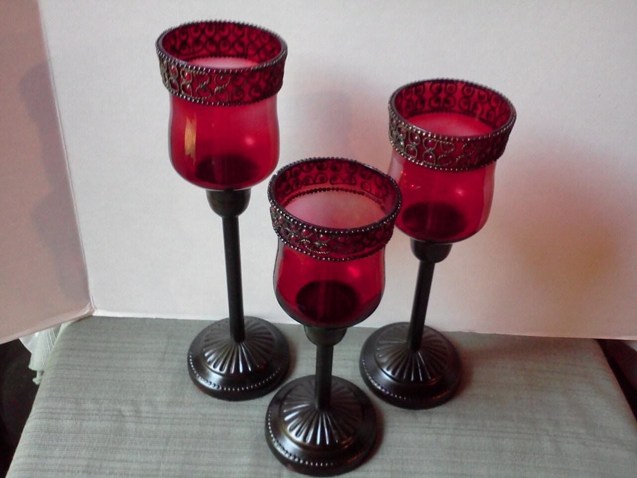 Brass & Red Glass Candelabra Vintage NIB Candle Holders 3 Set Etsy