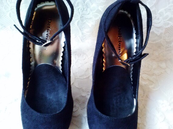 Black Suede Mary Janes Pumps Stilettos Velvet Bla… - image 8
