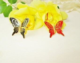 Butterfly Brooch Enameled Metal Pin 1 Black Butterfly Figure Vintage Nature Woodland Costume Jewelry Mother Day Birthday Teacher
