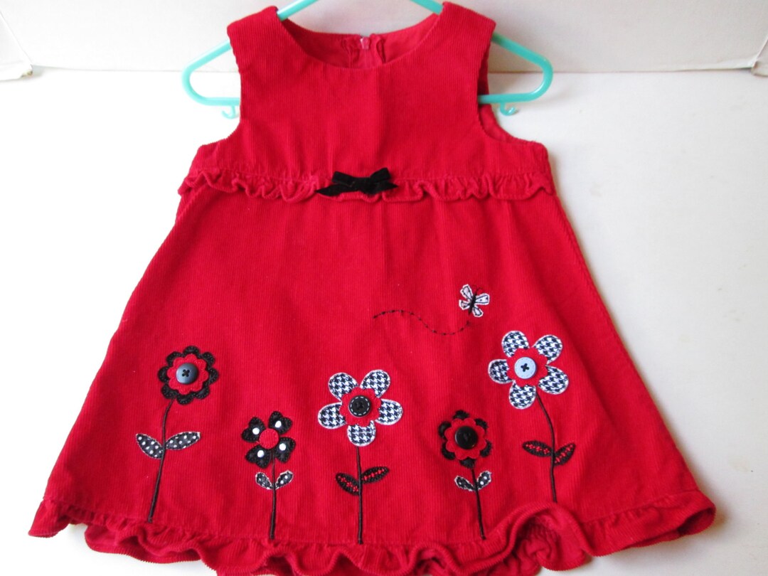 Red Jumper Dress Baby Girl Sz 12 Mo Vintage Red and Black Dress