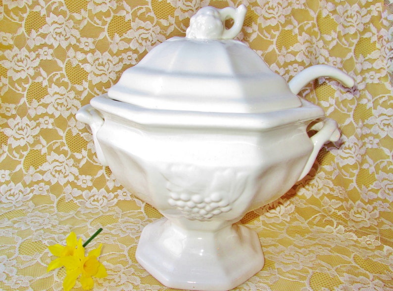 Soup Tureen Set Bowl Ladle Lid Porcelain Ceramic Antique Grape Etsy