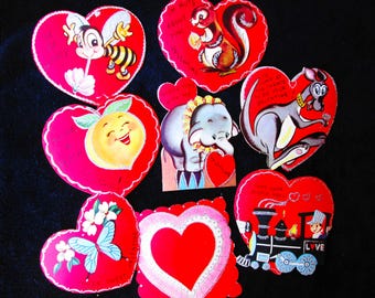 Vintage Lot of 8 Assorted Glittered Unused Valentine Cards Children Animals Hearts