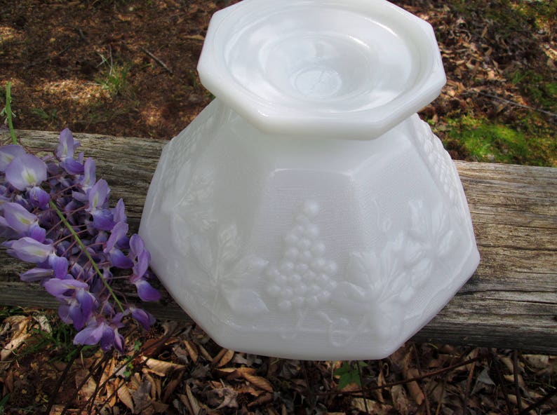 Milk Glass Compote Bowl Vintage Large Harvest Grape Vine Etsy