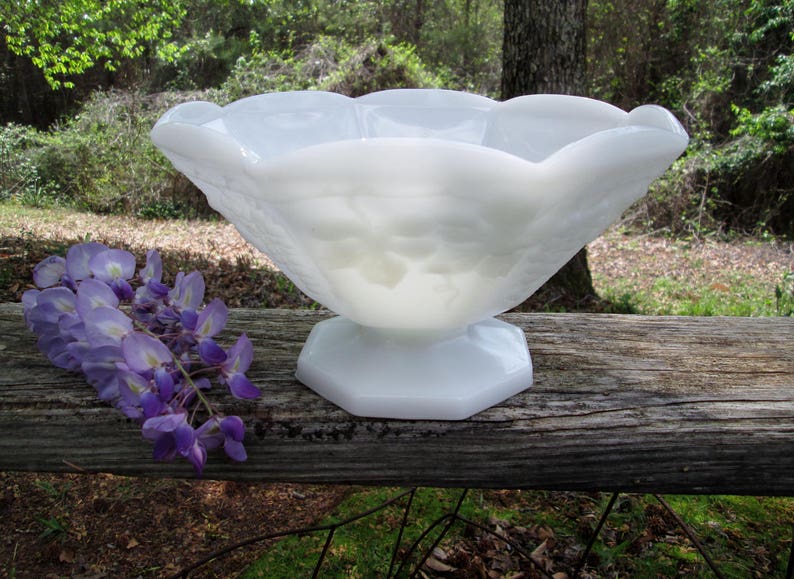 Milk Glass Compote Bowl Vintage Large Harvest Grape Vine Etsy