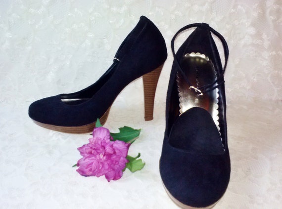 Black Suede Mary Janes Pumps Stilettos Velvet Bla… - image 1