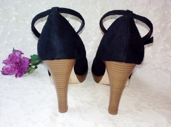 Black Suede Mary Janes Pumps Stilettos Velvet Bla… - image 4