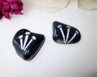 Hand Painted Rocks Stones Set 2 Side Painted Black 2 Scripture Rocks Silver Nails Bible Verse Religious Spiritual Rock Garden Home Decor