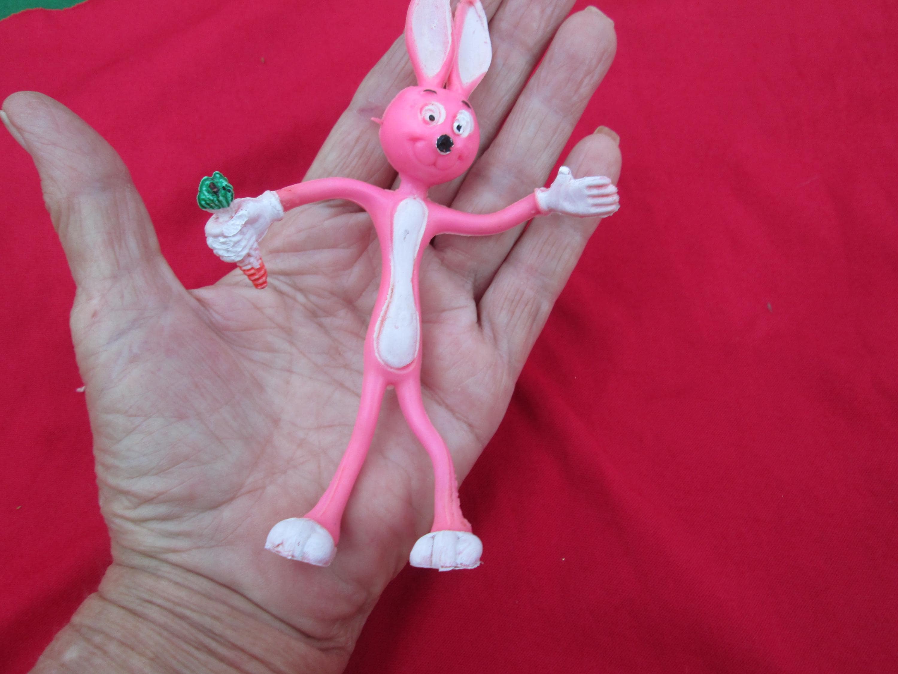 Vintage Pink Easter Bunny Bendy Rabbit With Carrot Toy Doll Posable ...