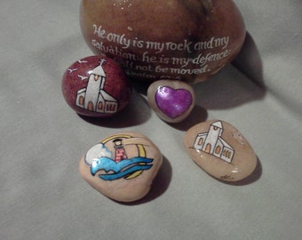 Hand Painted Rock Stone 2 Side Painted Scripture Rock Small Prayer Comfort Stones Pocket Church or Heart Bible Verse Spiritual Paperweight